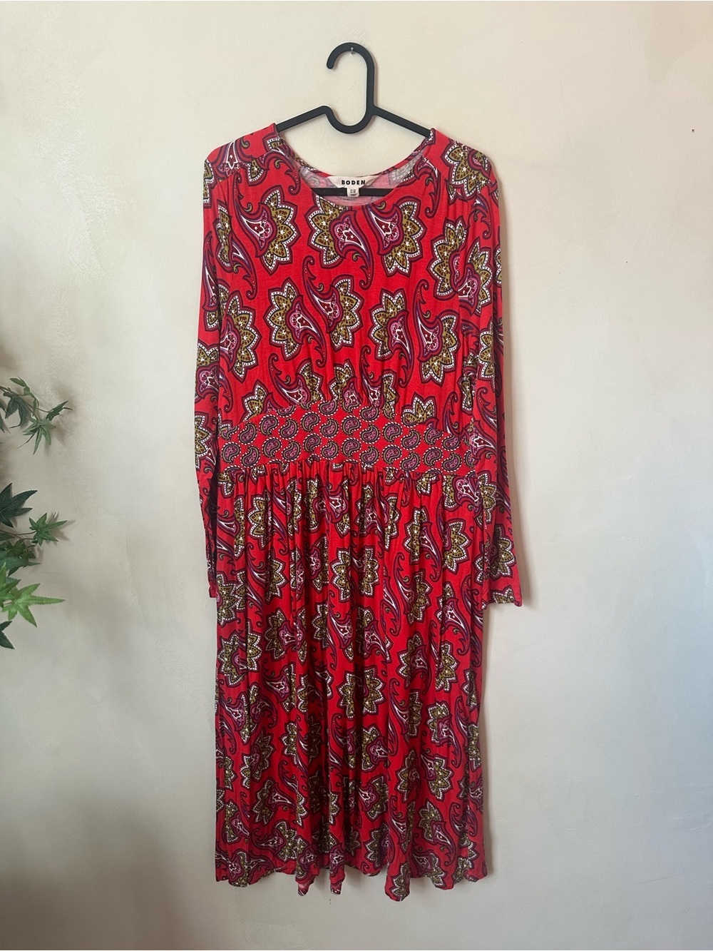 Boden Thea Long Sleeve Midi Dress 12R Red Paisley